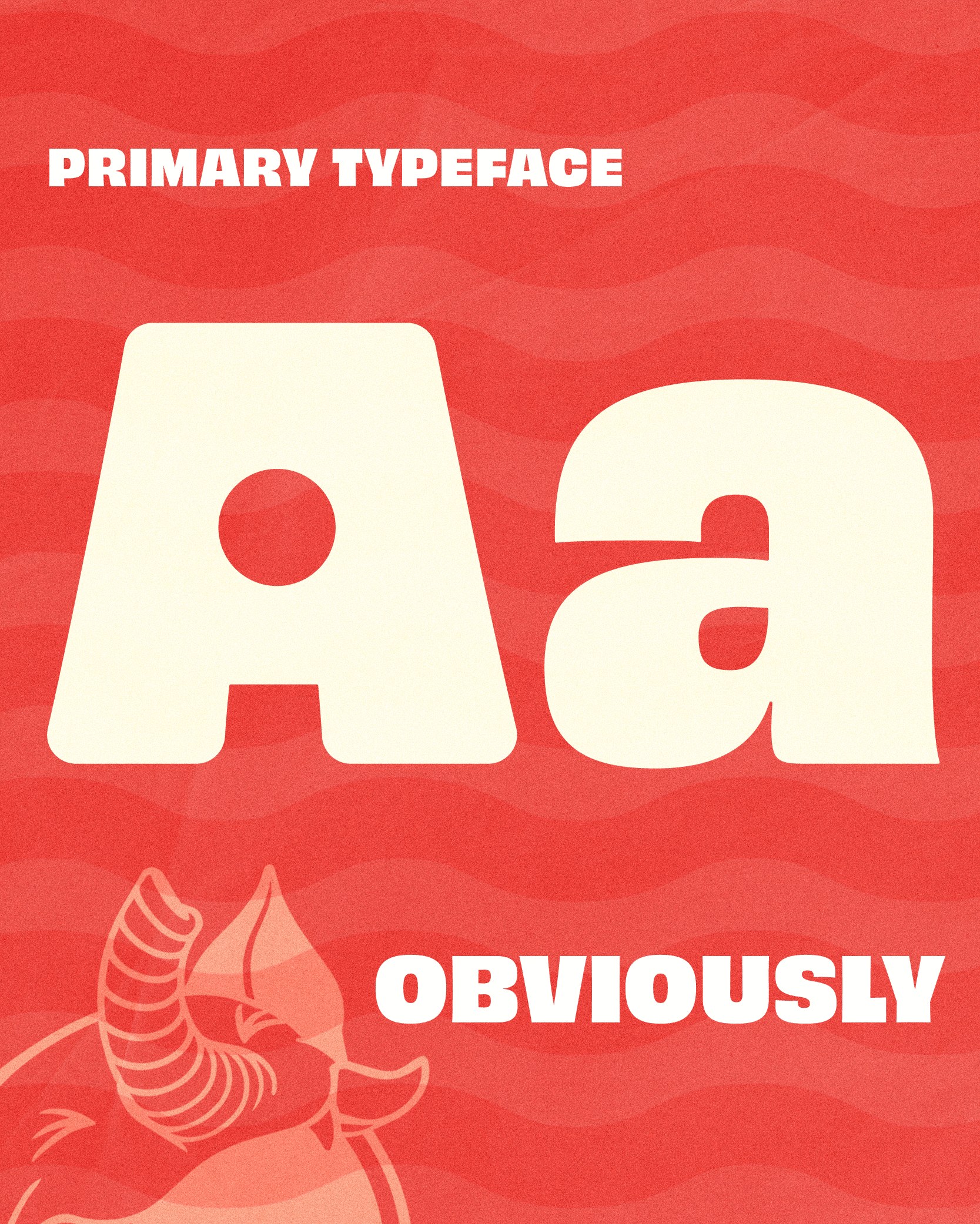 Baku Baku primary typeface specimen: a huge cream A and a set in Obviously over the red noodle wave, the mark ghosted in the corner