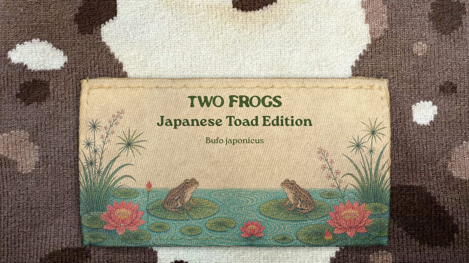 Two Frogs Japanese Toad Edition label, stitched onto knitted fabric